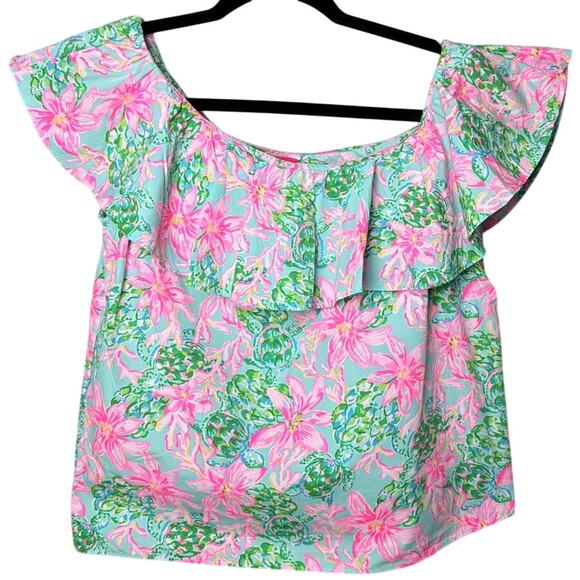 Lilly Pulitzer Zeldie One Shoulder Blouse Ruffle Size XS NWOT Preppy Pink Isle - Picture 3 of 9